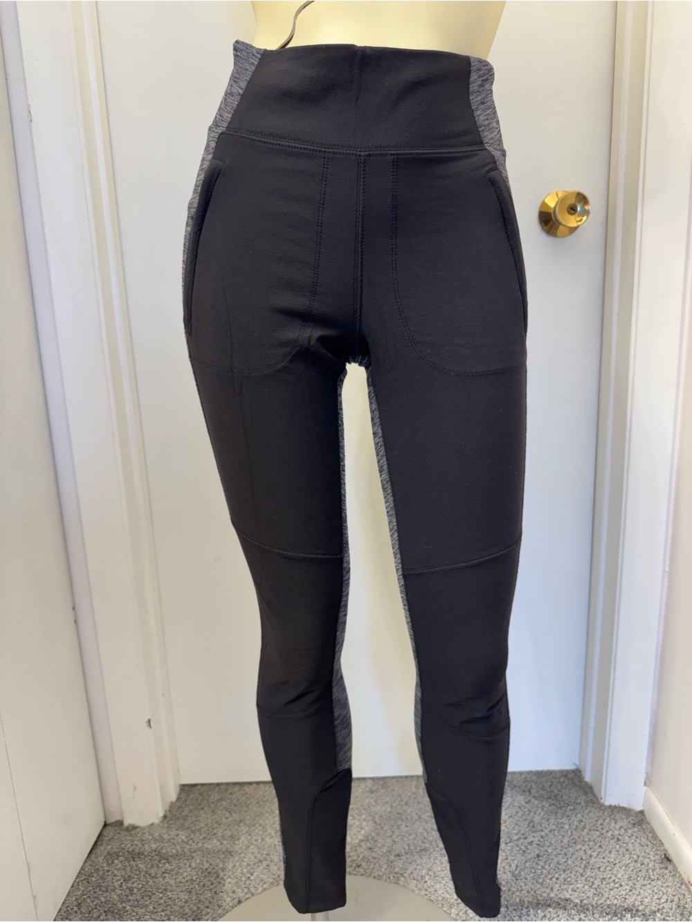Athleta Black Leggings with Heather Gray Side Panels
